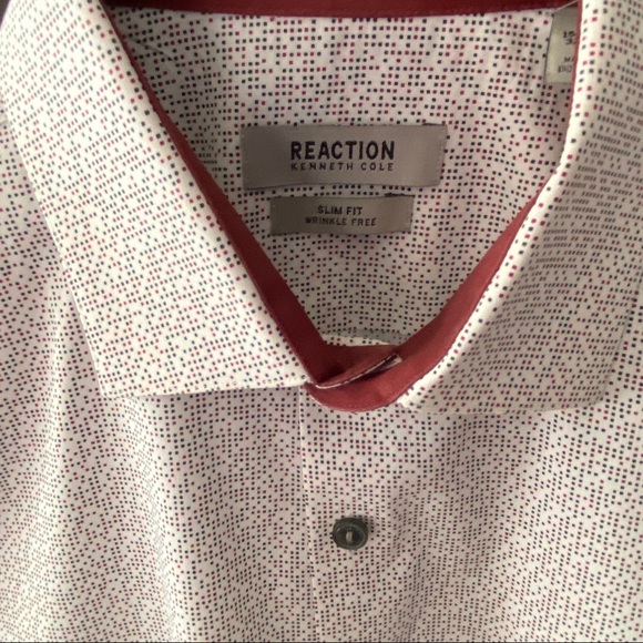 Like New Kenneth Cole Reaction Slim White, Maroon/Blk Shirt - Picture 3 of 4